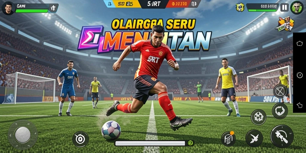 Tampilan gameplay 5RT dengan karakter yang beraksi di lapangan olahraga.