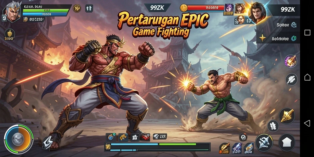 Screenshot 99ZK menampilkan aksi pertarungan yang seru dan dinamis.