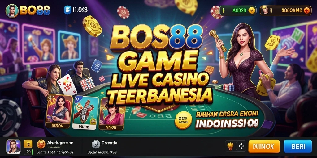 Tampilan utama BOS88 dengan dealer langsung dalam aksi Live Casino.