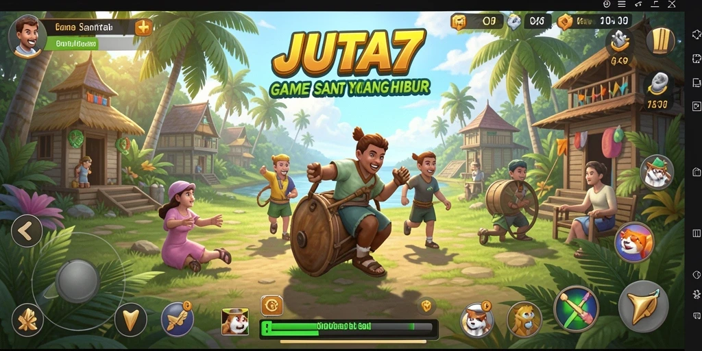 Screenshot gameplay JUTA7 menunjukkan aksi seru dan penuh warna.