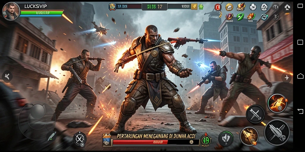 Tangkapan layar gameplay LUCKSVIP dengan aksi pertarungan yang mendebarkan.