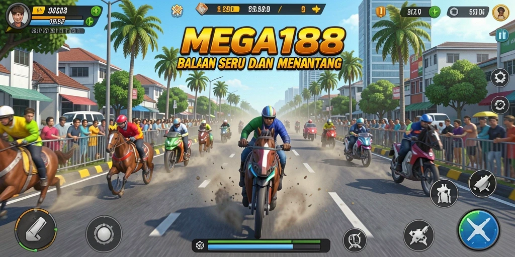 Tampilan gameplay balapan seru di MEGA188 yang menampilkan kecepatan dan aksi.
