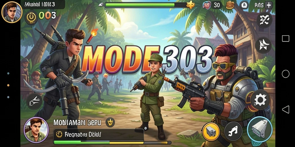 Tampilan gameplay MODE303 yang penuh warna dan menantang.