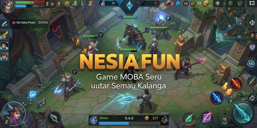 Tangkapan layar NESIAFUN menampilkan pertempuran epik antara dua tim MOBA.