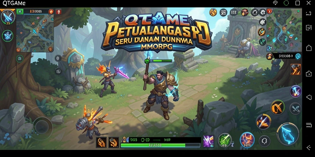 Screenshot QTGAME menampilkan aksi pertempuran seru dalam dunia MMORPG.