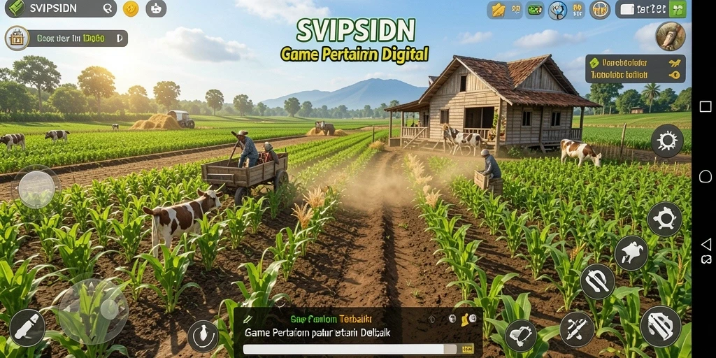 Screenshot gameplay <strong>SVIPSIDN</strong> menunjukkan keindahan ladang yang dikelola dengan baik.