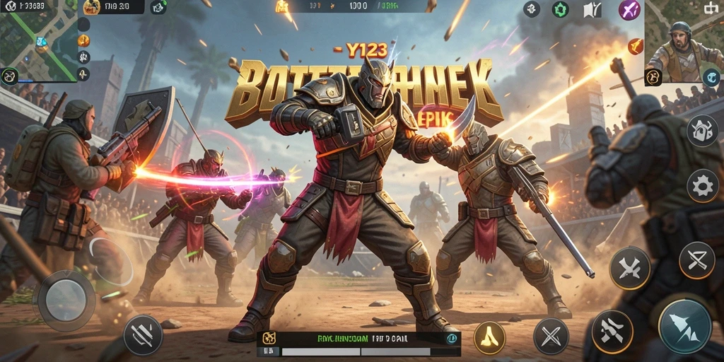 Screenshot gameplay YY123 yang menegangkan dalam pertempuran Battle Royale.